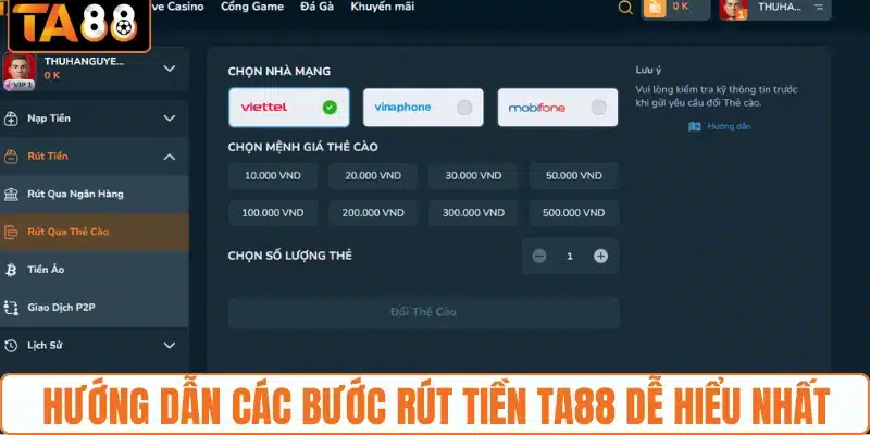 Hướng dẫn các bước rút tiền TA88 dễ hiểu nhất